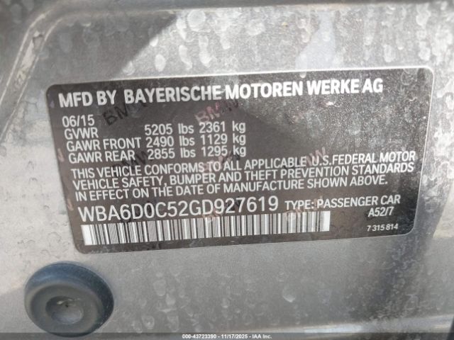 2016 BMW 640I GRAN COUPE WBA6D0C52GD927619 Photo 8