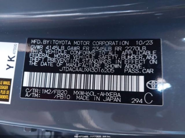 2024 TOYOTA PRIUS JTDACAAUXR3016205 Photo 8