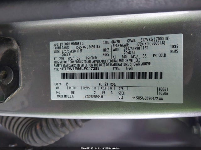 Ford F-150 Lariat 2020 1FTEW1E56LFC17388 Image 9
