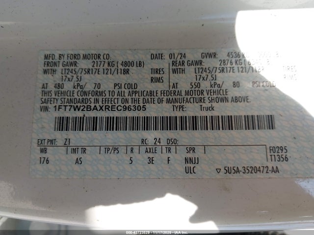 Aukcja sprzedaży 2024 Ford F-250 Xl, vin: 1FT7W2BAXREC96305, numer aukcji: 43723529
