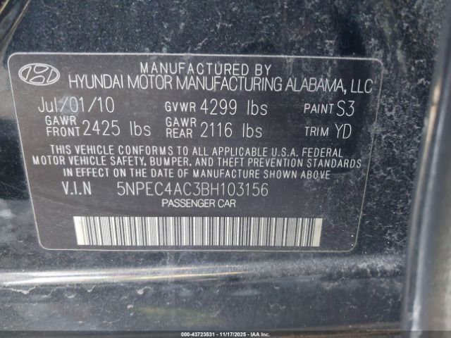 2011 HYUNDAI SONATA 5NPEC4AC3BH103156 Photo 8