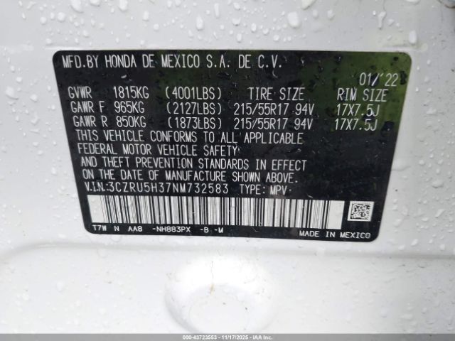 2022 HONDA HR-V 3CZRU5H37NM732583 Photo 8