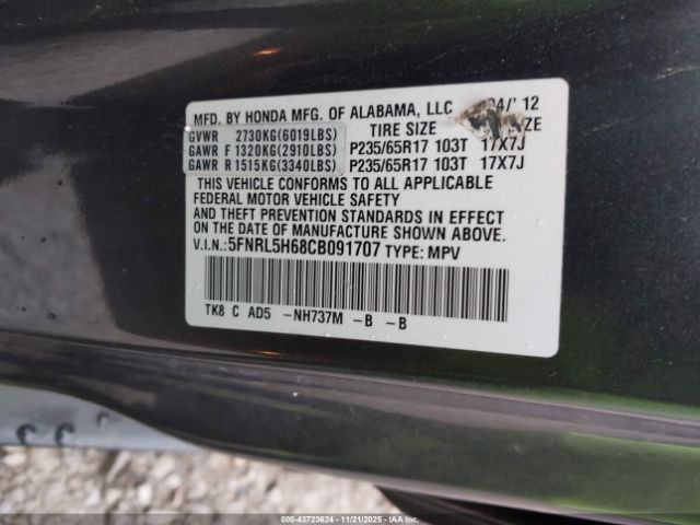 2012 HONDA ODYSSEY 5FNRL5H68CB091707 Photo 8