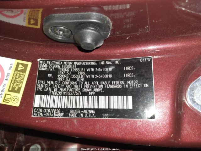 2017 TOYOTA HIGHLANDER 5TDBZRFH1HS377574 Photo 8