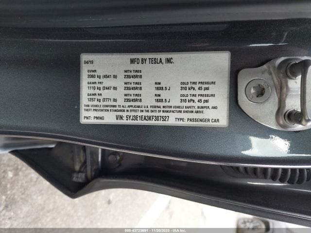 2019 TESLA MODEL 3 5YJ3E1EA3KF307527 Photo 8