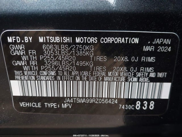 2024 MITSUBISHI OUTLANDER PHEV JA4T5WA99RZ056424 Photo 8