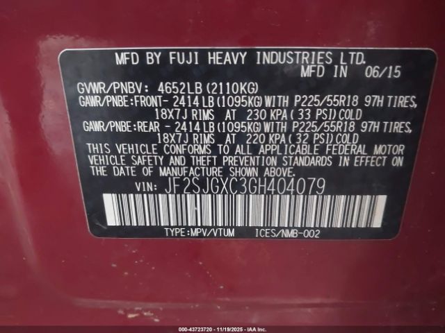 2016 SUBARU FORESTER JF2SJGXC3GH404079 Photo 8