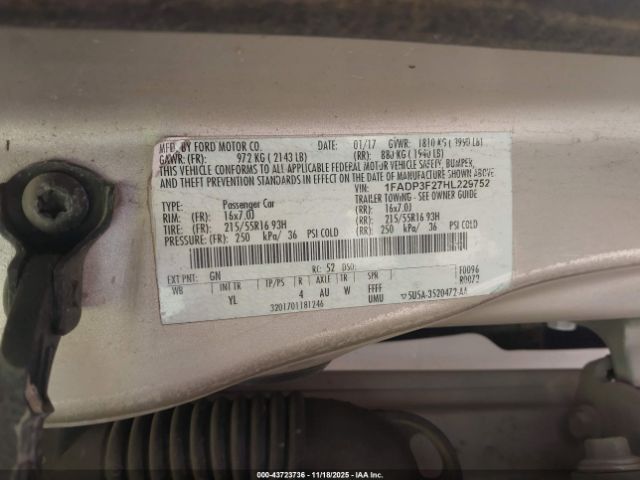 2017 FORD FOCUS 1FADP3F27HL229752 Photo 8