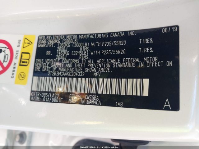 2019 LEXUS RX 350 2T2BZMCA4KC204332 Photo 8