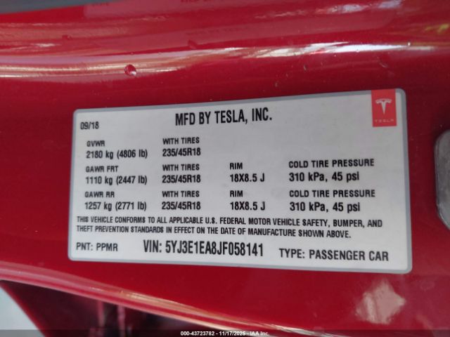 2018 TESLA MODEL 3 5YJ3E1EA8JF058141 Photo 8