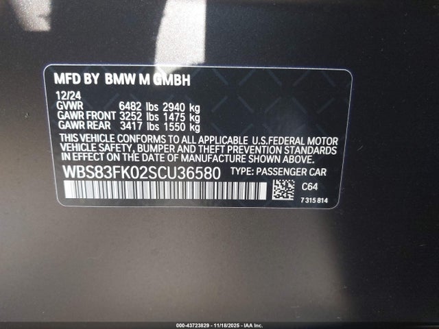 WBS83FK02SCU36580 BMW M5