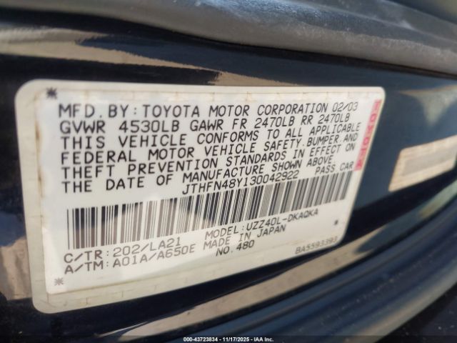 2003 LEXUS SC 430 JTHFN48Y130042922 Photo 8