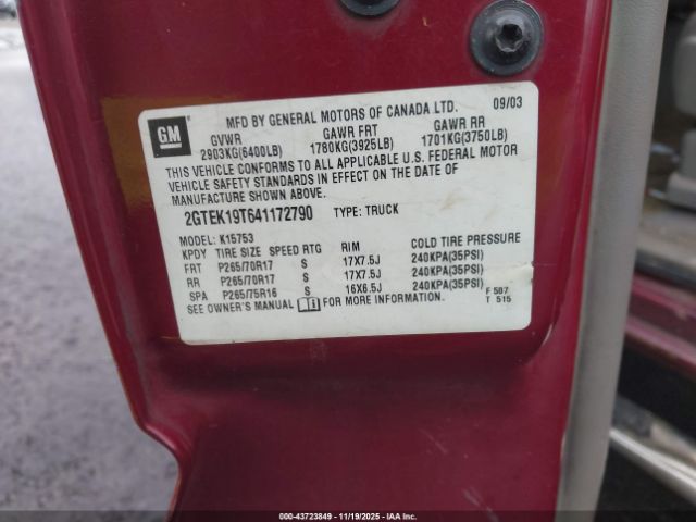 2004 GMC SIERRA 1500 2GTEK19T641172790 Photo 8