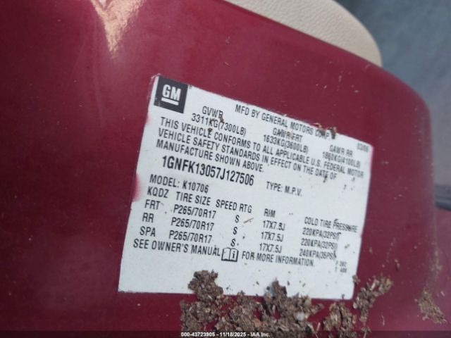 2007 CHEVROLET TAHOE 1GNFK13057J127506 Photo 8