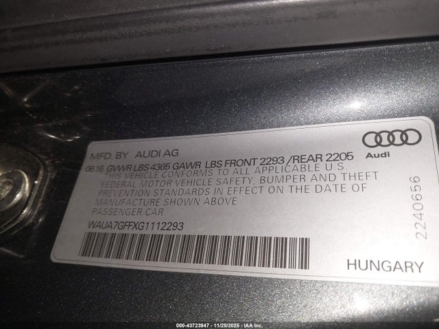 Aukcja sprzedaży 2016 Audi A3 1.8t Premium, vin: WAUA7GFFXG1112293, numer aukcji: 43723947