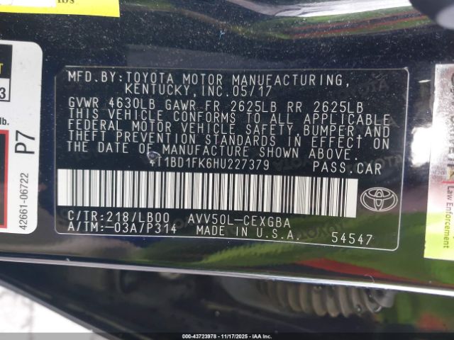 2017 TOYOTA CAMRY HYBRID 4T1BD1FK6HU227379 Photo 8