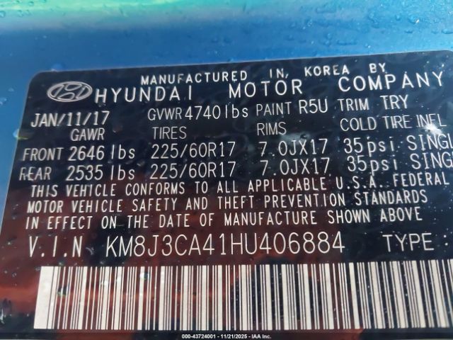 2017 HYUNDAI TUCSON KM8J3CA41HU406884 Photo 8