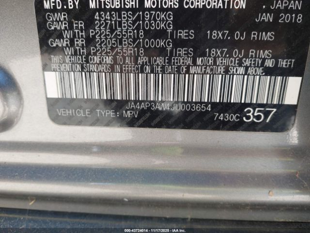 2018 MITSUBISHI OUTLANDER SPORT JA4AP3AW4JU003654 Photo 8