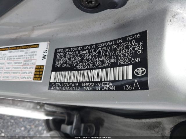 2005 TOYOTA PRIUS JTDKB20U657048487 Photo 8