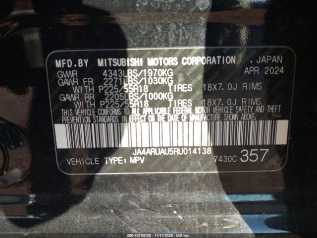 2024 MITSUBISHI OUTLANDER SPORT JA4ARUAU5RU014138 Photo 8