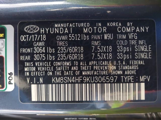 2019 HYUNDAI SANTA FE XL KM8SN4HF9KU306597 Photo 8