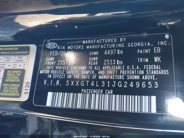 KIA Optima Lx 2018 5XXGT4L31JG249653 Image 9