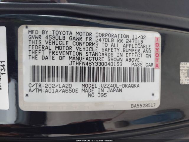 2003 LEXUS SC 430 JTHFN48Y330040153 Photo 8