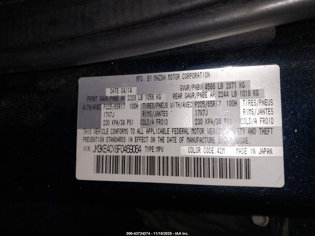 43724274 :رقم المزاد ، JM3KE4CY8F0469064 vin ، 2015 Mazda Cx-5 Touring مزاد بيع