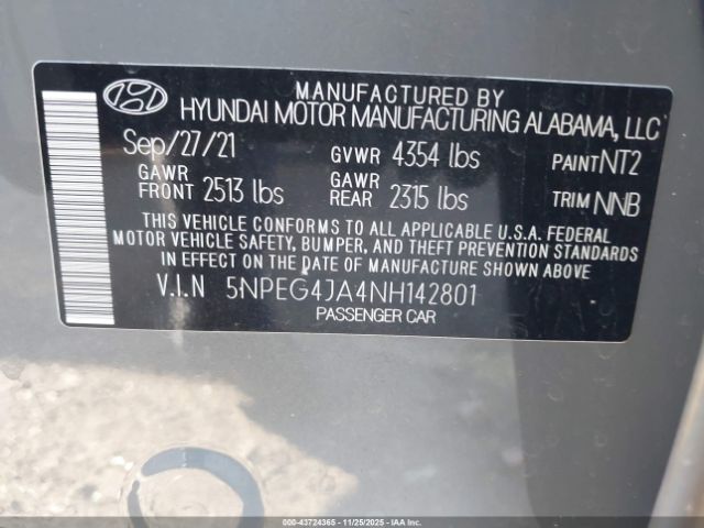 2022 HYUNDAI SONATA 5NPEG4JA4NH142801 Photo 8