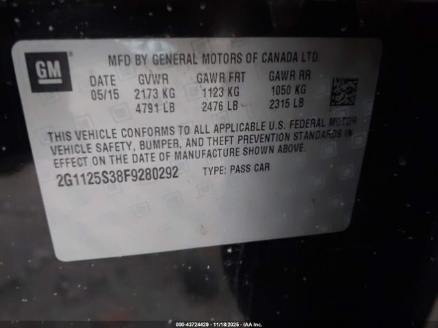 2015 CHEVROLET IMPALA 2G1125S38F9280292 Photo 8