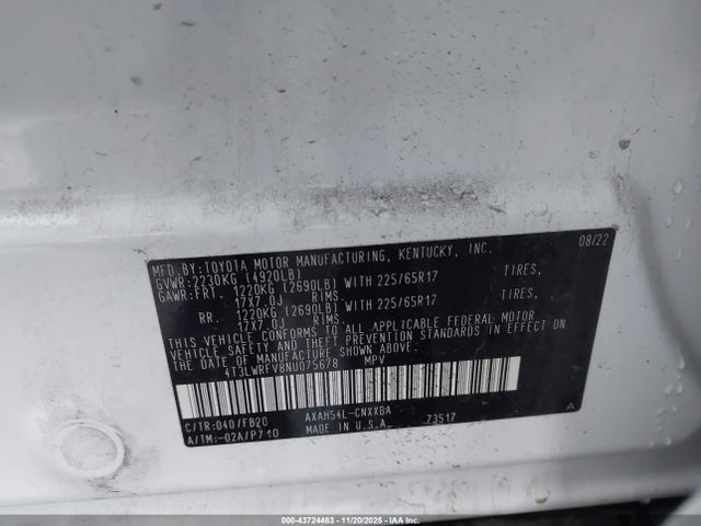 4T3LWRFV8NU075678 Toyota Rav4 Hybrid Le