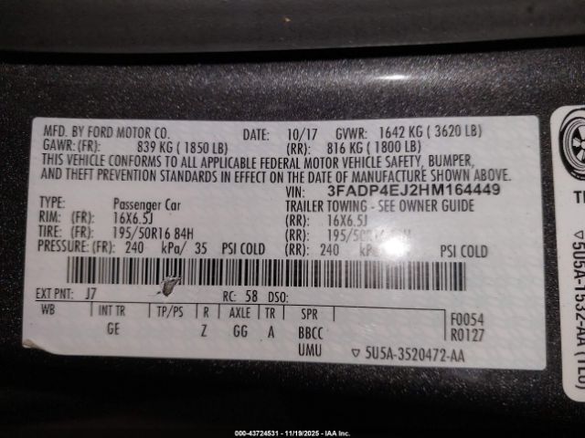 2017 FORD FIESTA 3FADP4EJ2HM164449 Photo 8
