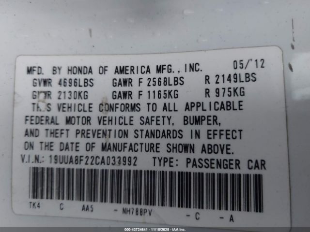 2012 ACURA TL 19UUA8F22CA033992 Photo 8