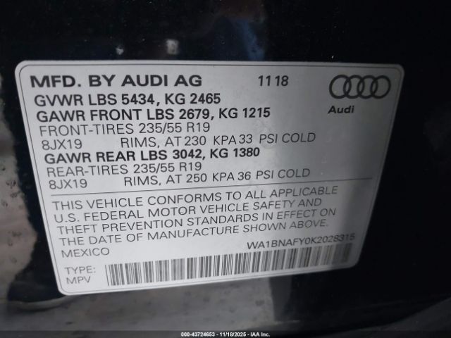 2019 AUDI Q5 WA1BNAFY0K2028315 Photo 8
