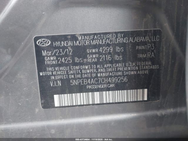 2012 HYUNDAI SONATA 5NPEB4AC7CH499256 Photo 8