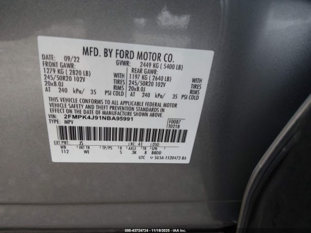 2022 FORD EDGE 2FMPK4J91NBA95991 Photo 8