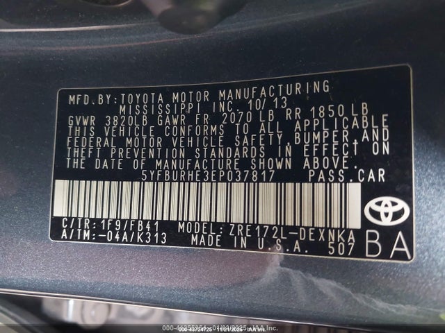 Toyota COROLLA LE 2014 5YFBURHE3EP037817 Image 9