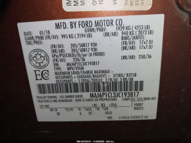 2018 FORD ECOSPORT MAJ6P1CL3JC193817 Photo 8