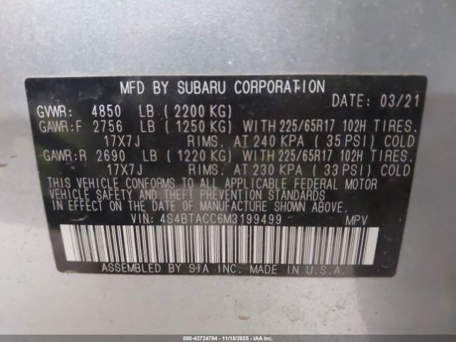 2021 SUBARU OUTBACK 4S4BTACC6M3199499 Photo 8