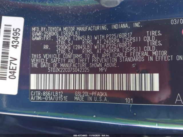 2007 TOYOTA SIENNA 5TDZK22C07S042325 Photo 8