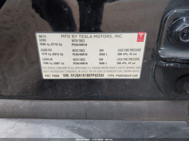2014 TESLA MODEL S 5YJSA1S18EFP42334 Photo 8