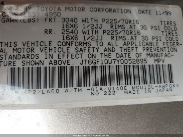 2000 LEXUS RX 300 JT6GF10U7Y0052895 Photo 8