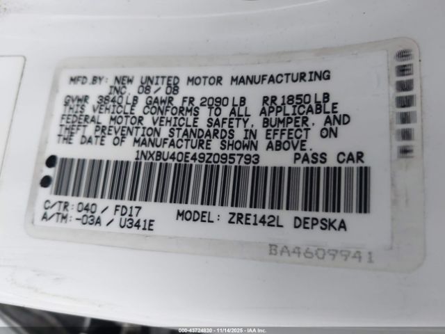 2009 TOYOTA COROLLA 1NXBU40E49Z095793 Photo 8