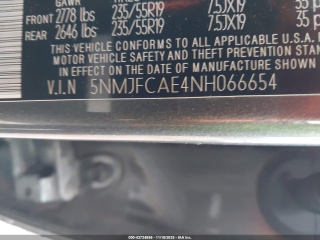 Продаж на аукціоні авто 2022 Hyundai Tucson Sel, vin: 5NMJFCAE4NH066654, номер лоту: 43724856
