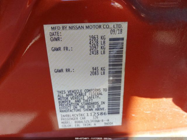 2019 NISSAN ALTIMA 1N4BL4CV3KC112586 Photo 8