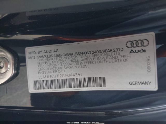 2012 AUDI A5 WAULFAFR2CA044357 Photo 8