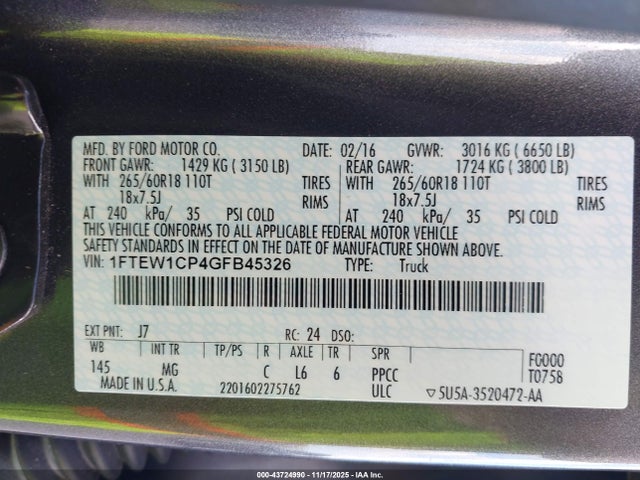 2016 FORD F-150 1FTEW1CP4GFB45326 Photo 8