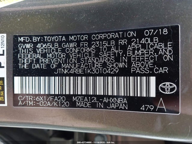 JTNK4RBE1K3010429 Toyota COROLLA SE