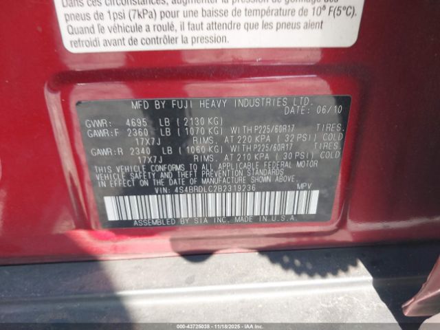 2011 SUBARU OUTBACK 4S4BRDLC2B2319236 Photo 8