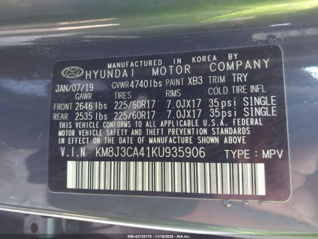 2019 HYUNDAI TUCSON KM8J3CA41KU935906 Photo 8